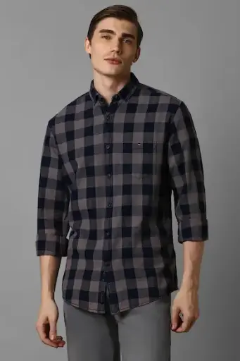Louis Philippe Men's Checkered Slim Fit Shirt Brand